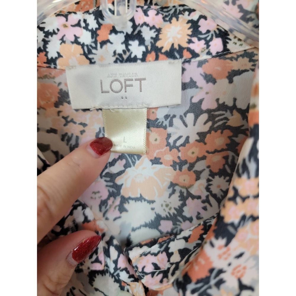 Ann Taylor Loft Women's Dress Collared 3/4 Roll-Tab Sleeves Size Large Floral - Picture 4 of 8